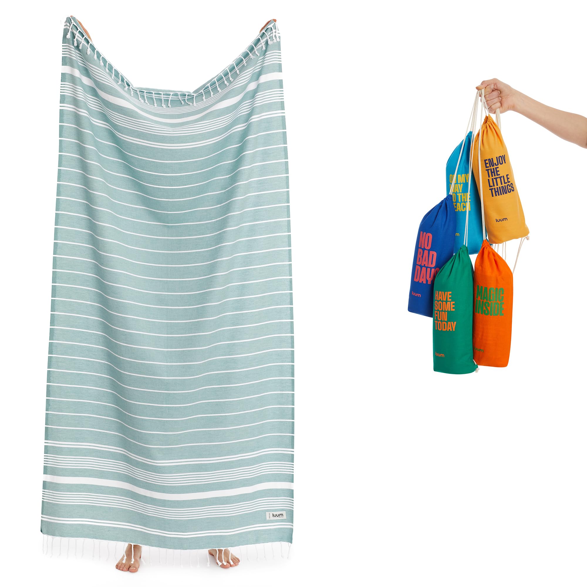 Luum® Travel Towel, Outdoor Hammam Towel, Beach Towel, Bath Towel, Sports Sauna Kilt, Thin, Lightweight, Quick-Drying, Teal (Better Than a Microfibre Towel), 95 x 160 cm