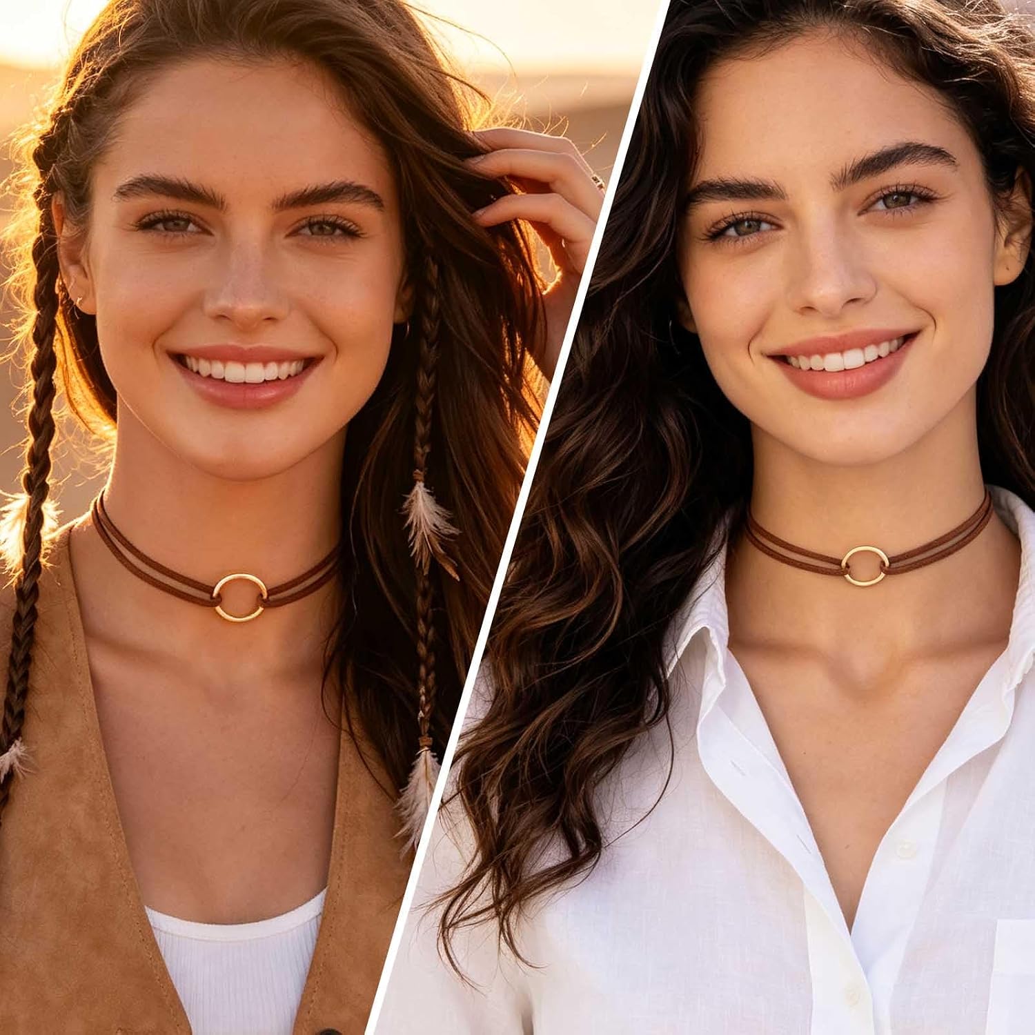 Olbye Karma Choker Necklace Gold Circle Necklaces Jewelry for Women Charm Leather Necklace Cord Choker