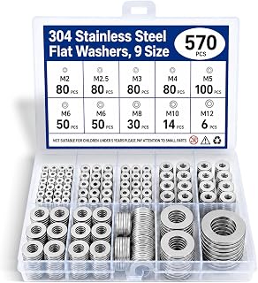 570PCS Stainless Steel Washers Assortment, 304 Flat Washers for Screws – Metric Washer Set with Case | M2 M2.5 M3 M4 M5 M6 M8 M10 M12 Washers for DIY, Automotive & Home Repair