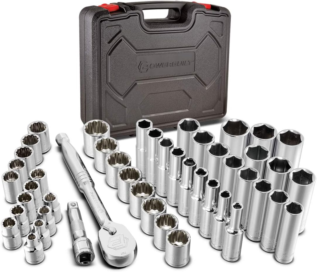 Powerbuilt 47 Piece Mechanics Tool Set, 3/8-inch Drive, SAE and Metric Socket Set, Standard, 72 Tooth Seal-Head Ratchet, Automotive Tools, Storage Case - 642451