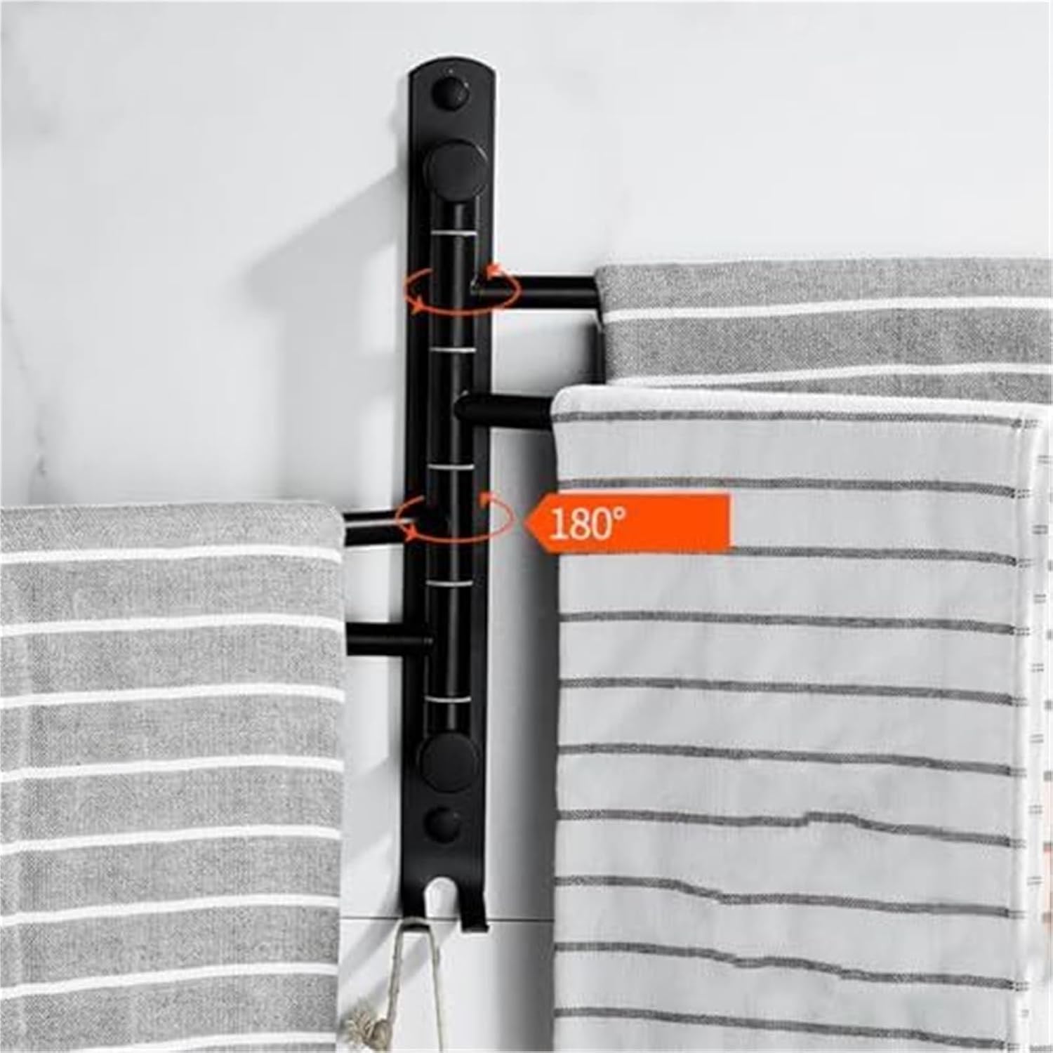Black Rotating Towel Bar in Bathroom, Wall Mounted Clothes Rack in Laundry Room, Adjustable, Kitchen Towel Rack 2Bars(2Bars)