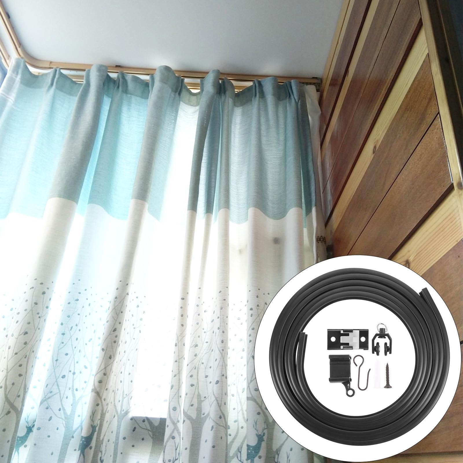 ULTECHNOVO Rail de Rideau Courbe Noir 5m, Flexible, 1 Set PVC Acier