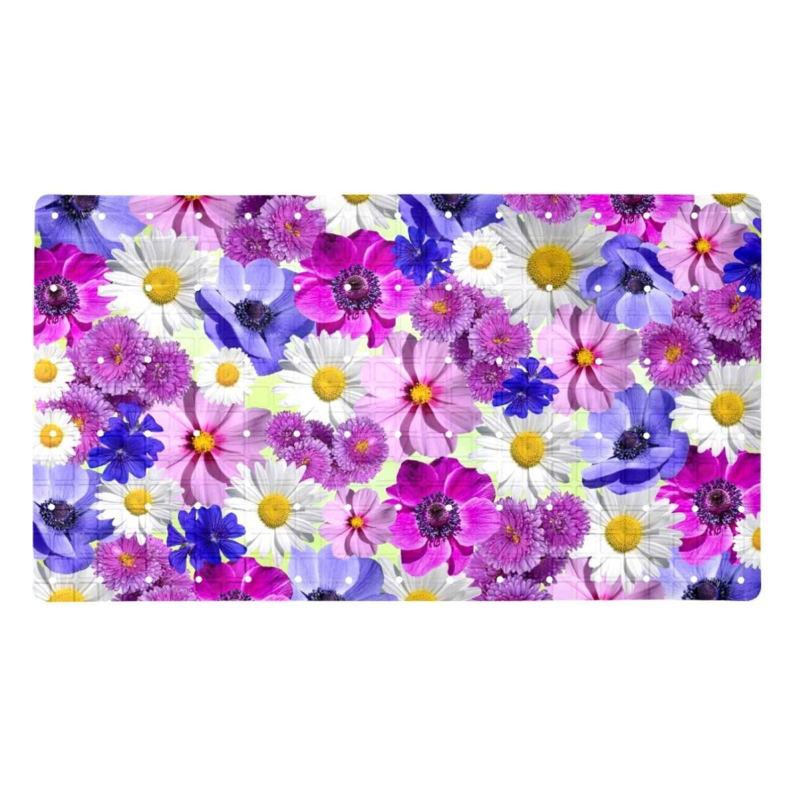 Tapis douche antidérapant avec ventouses et drainage rose blanc 40x70