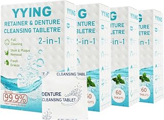 Retainer Cleaner & Denture Cleaning Tablets with 240 Removes Stains, Odors, and Plaque from Aligners, Mouth Guards, Night Guards, and Dental Appliances, False Teeth Whitening, 8-Month Supply