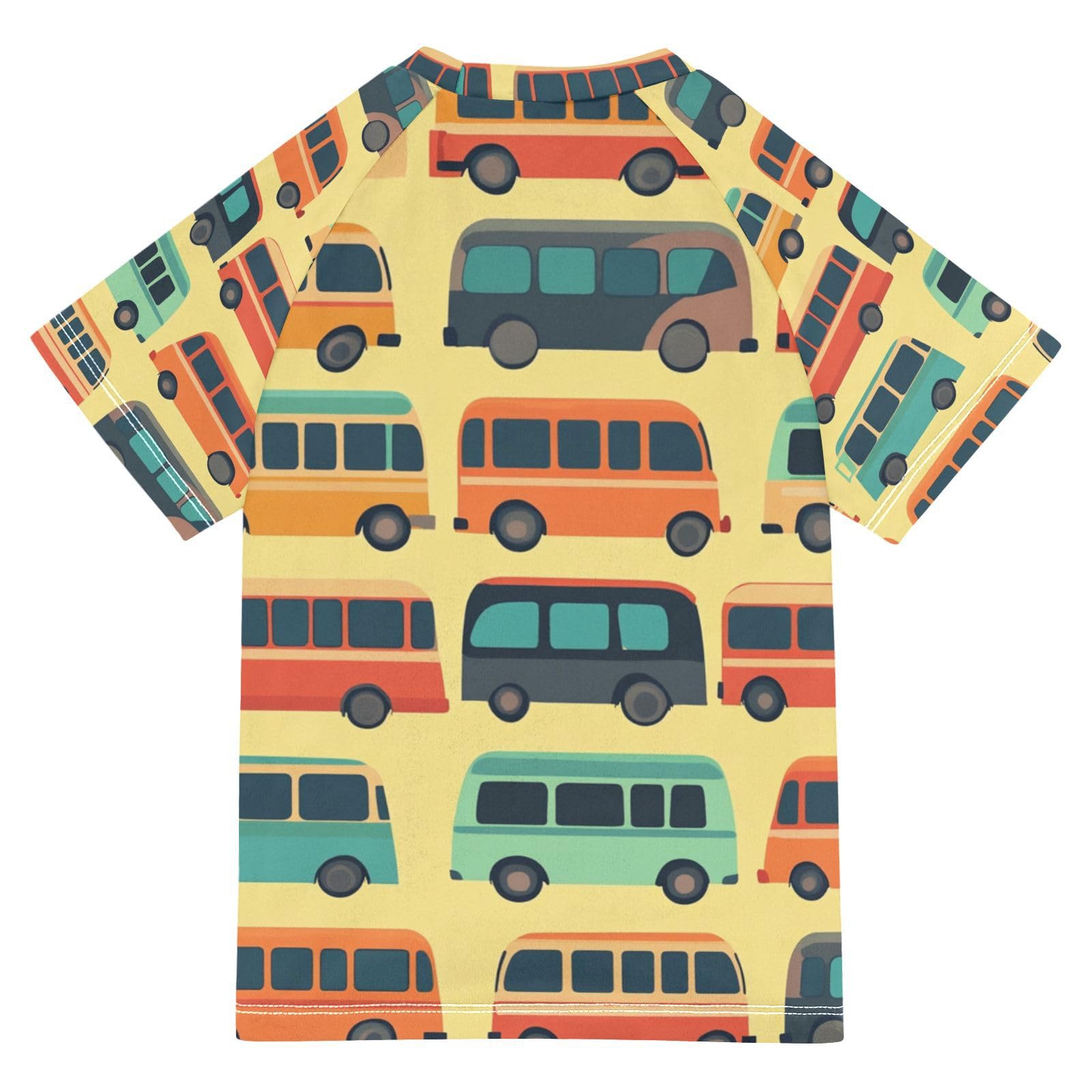Jucciaco Boys Swimsuit Bus Car Graphic Cartoon Sunscreen Kids Sun Rashguard Short Sleeve T-Shirts Swimwear Sets UPF 50+ Multicoloured