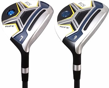 Senior Mens Rife 812s New Offset #7 + #9 Fairway Metal Wood Clubs Set Right Handed Senior Flex with Mens Senior Size Black Pro Velvet Grips Fairway Wood Set + Headcovers