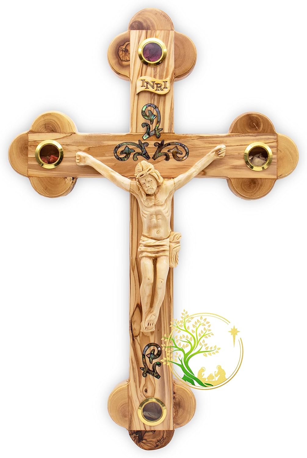 Holy Mother of Pearl Wall Cross -Large Wooden Catholic Crucifix from the Holy Land - Holy Wall Cross Décor -Perfect Housewarming Gift