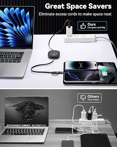 Miniatura 6 de Cable USB retráctil 5 en 1 tipo C de 100 W, paquete de 2 cables de carga múltiple 5A, cable USBC con cargador USB A+C a LC para artículos esenciales