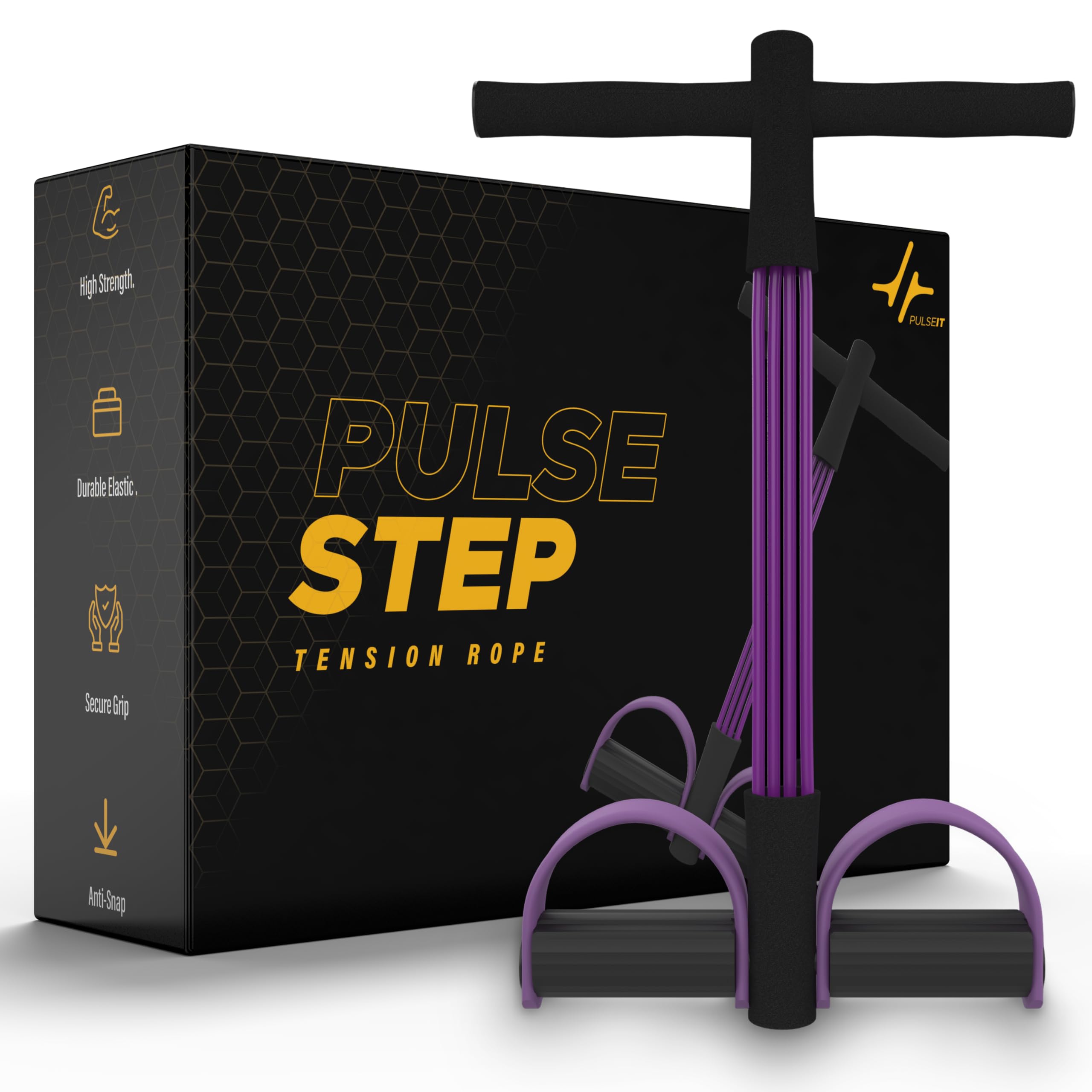 PulseStep 4-Tube Resistance Band Exercise Puller, Yoga Pedal Tension Rope, Home Fitness Equipment for Full Body Workout (Black-Purple)-image-49