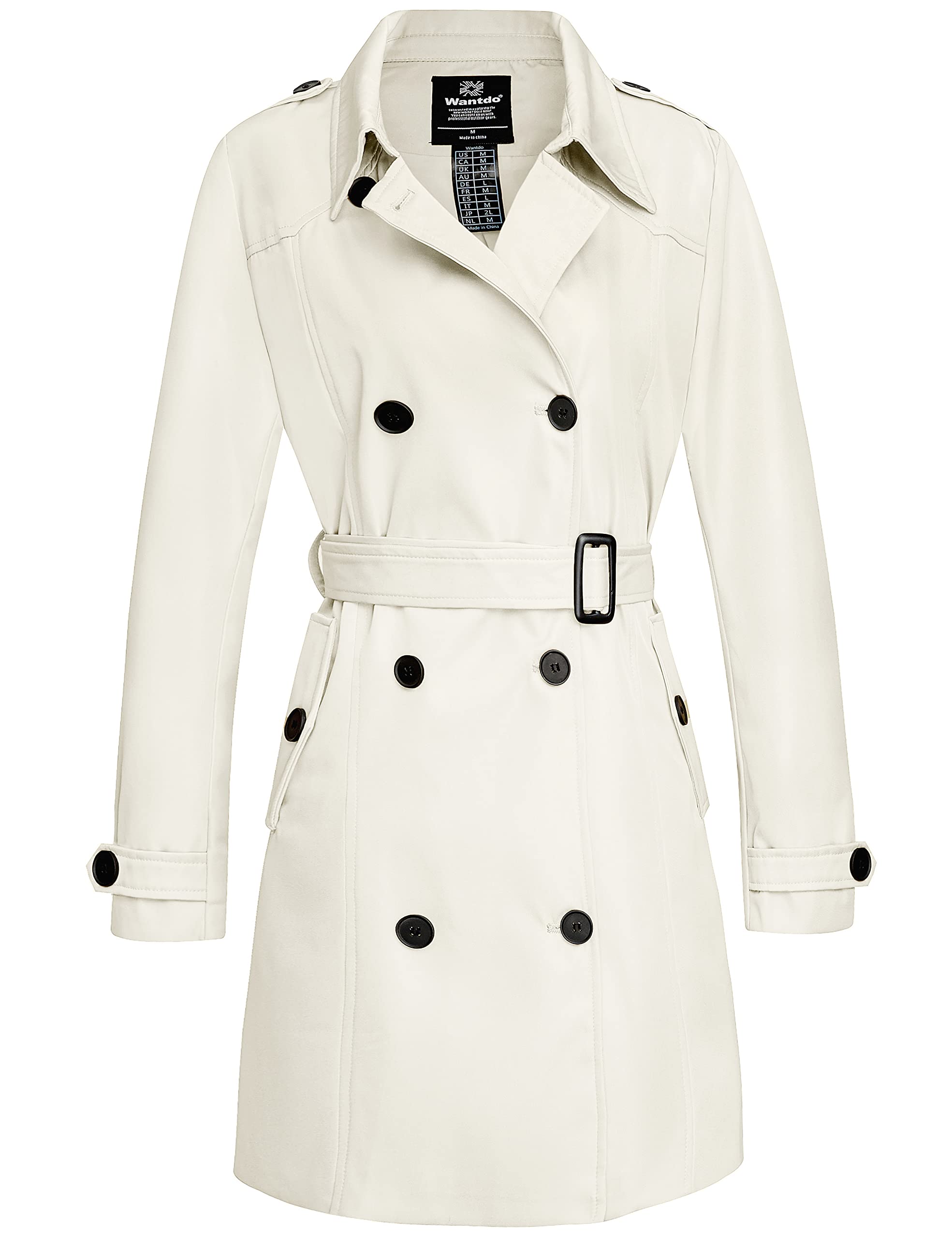 WantdoWomen's Waterproof Trench Coat Classic Lapel Outerwear Coat with Belt