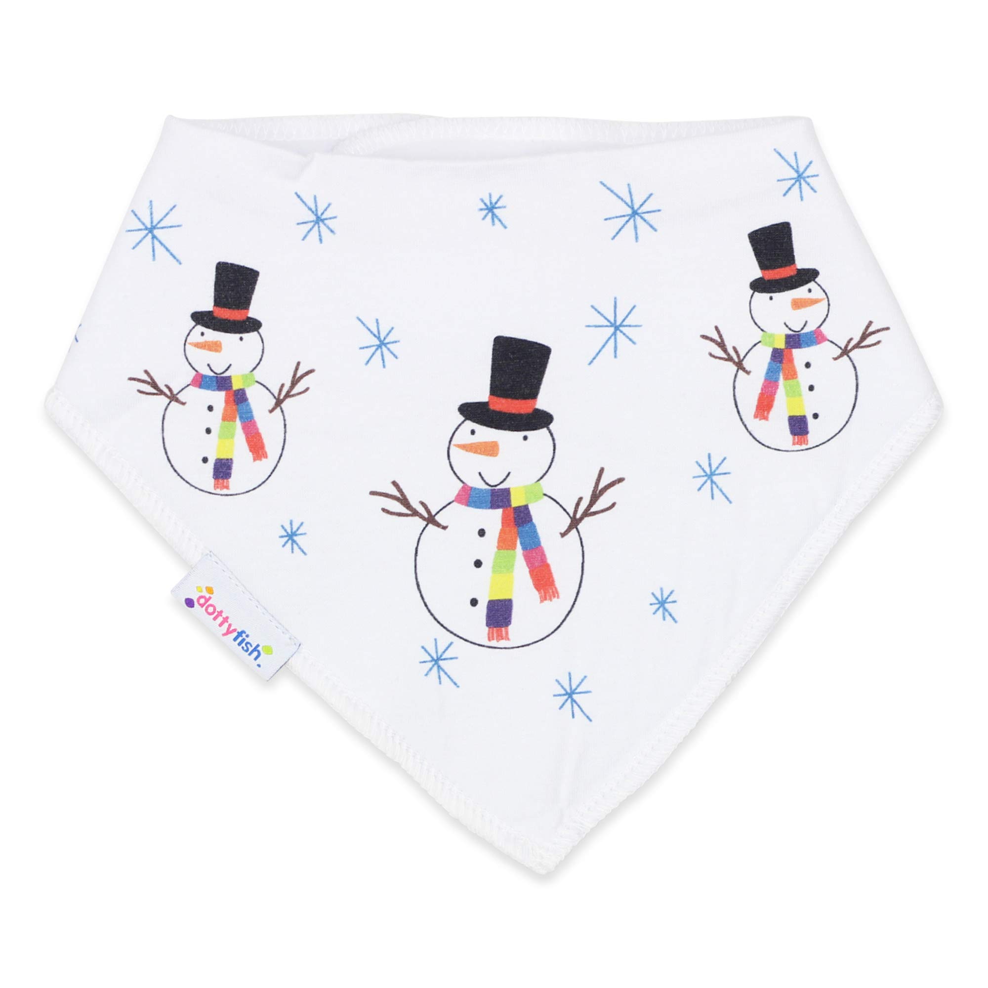 Dotty Fish Baby Bandana Bibs – Organic Cotton Dribble & Teething Bibs with Super Absorbent Fleece Backing, Adjustable Popper Closure, for Newborns & Toddlers – Snowman