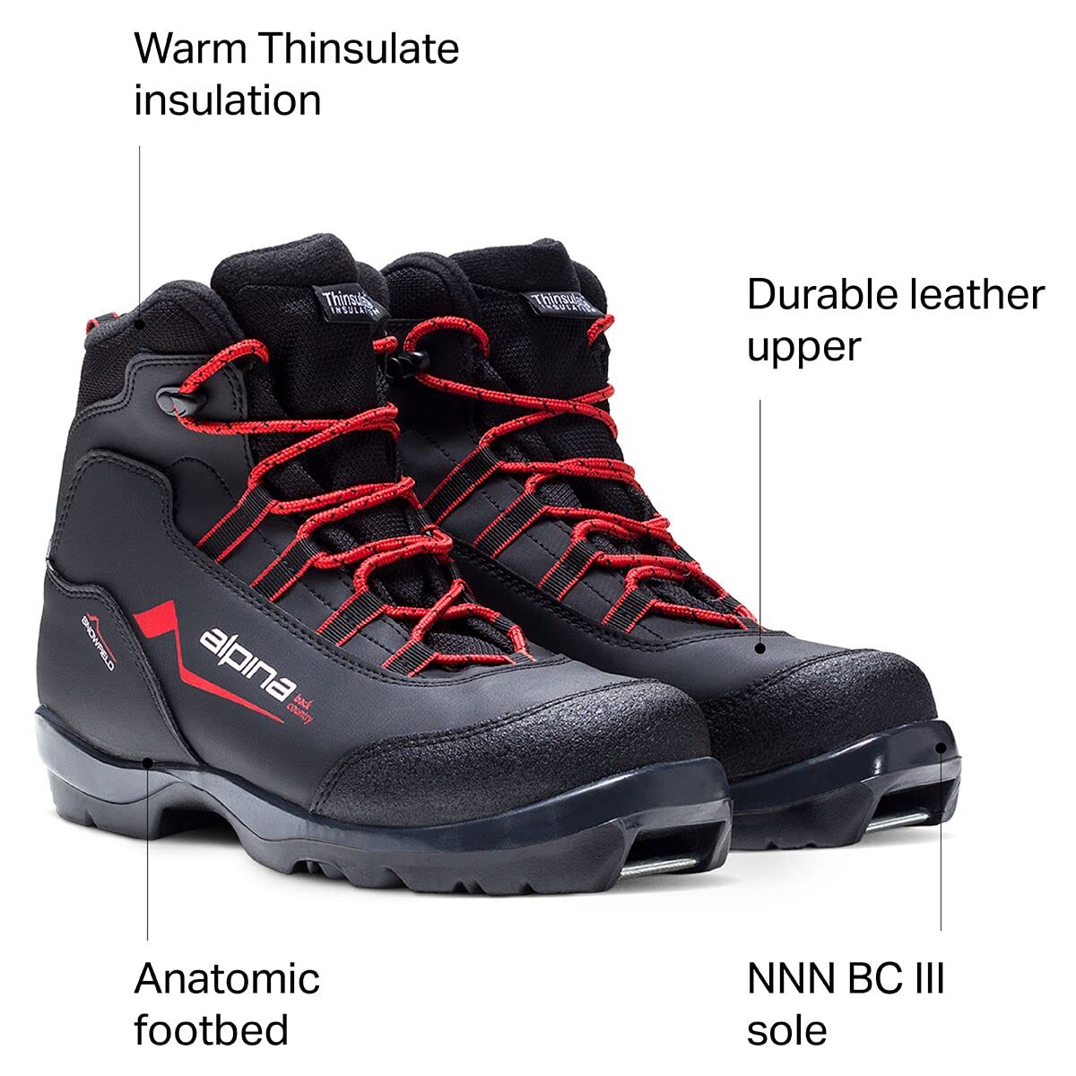 Alpina Sports Snowfield Nordic Langlaufschuhe, 250222-14-40, schwarz/orange/weiß, Euro 40