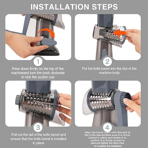 Miniatura 6 de Rallador rotativo de queso multiusos de acero inoxidable, rallador de queso con mango Rejilla sin esfuerzo de verduras, nueces y frutas, con base de