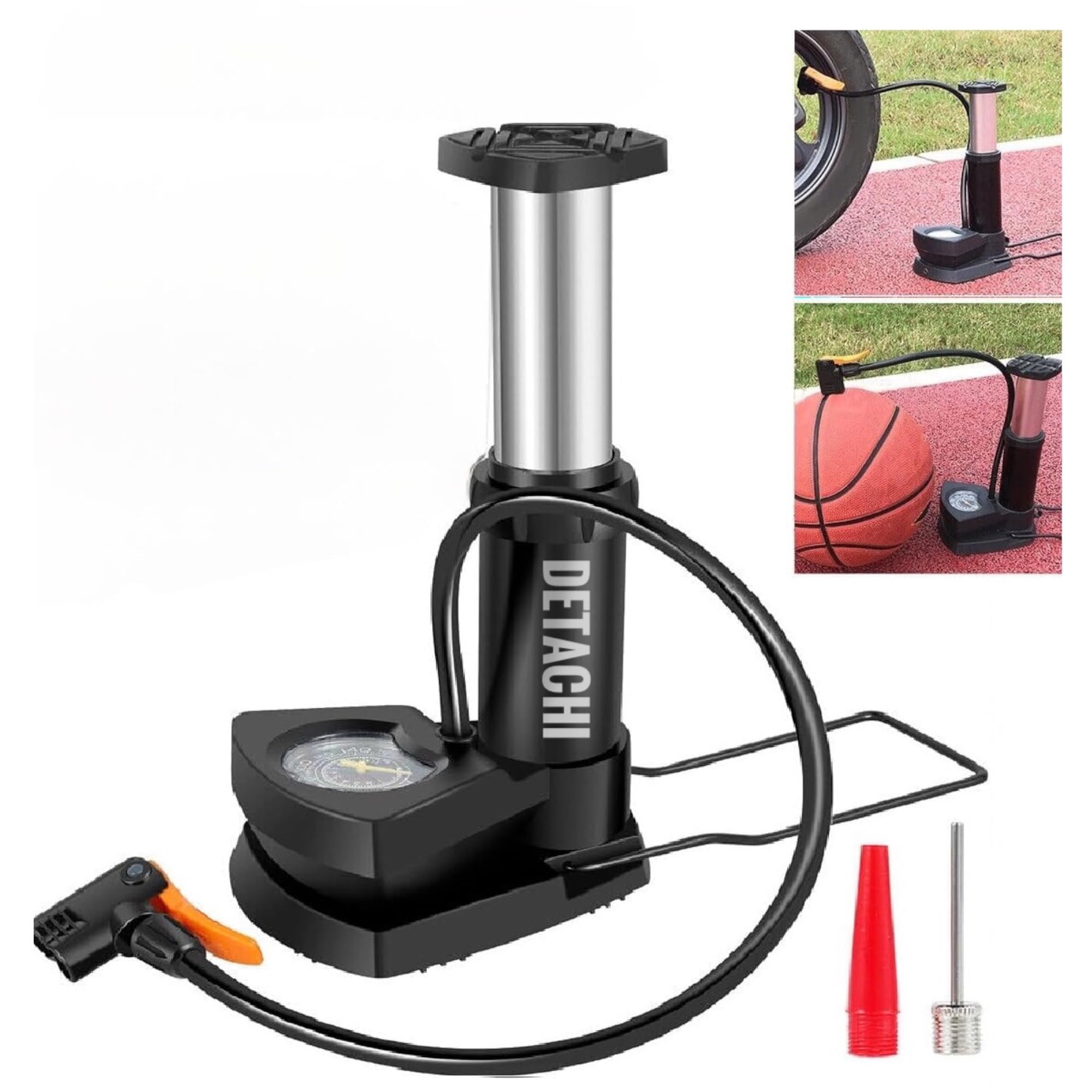 DETACHI Foot Pump for Bike Car Tyre Inflator Pump Super Fast Air Pump for Cycle with Tyre Pressure Gauge Portable High Pressure Foot Air Pump Multipurpose Use As Balloon Air Pump Cycle, Football Pump (B0CQRKHJC9) Amazon Price History, Amazon Price Tracker