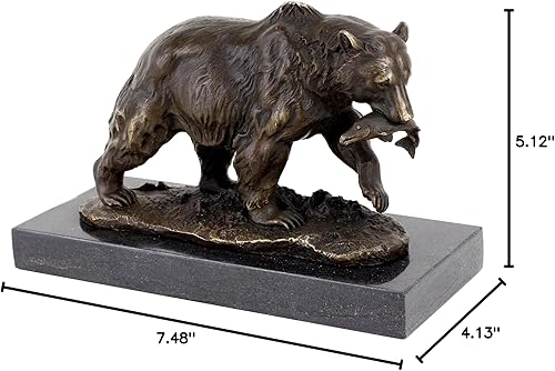 Miniatura 10 de Kunst & Ambiente - Oso Grizzly con salmón - Escultura animal en venta - Oso pardo de bronce de Milo - Caza canadiense - Figura de vida silvestre -