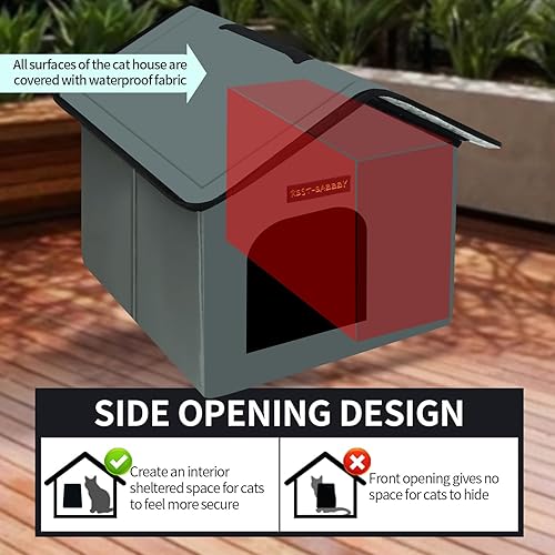 Miniatura 3 de Rest-Eazzzy Casa para gatos al aire libre resistente a la intemperie y aislada casa para gatos con alfombrilla y clip fácil de poner refugio para