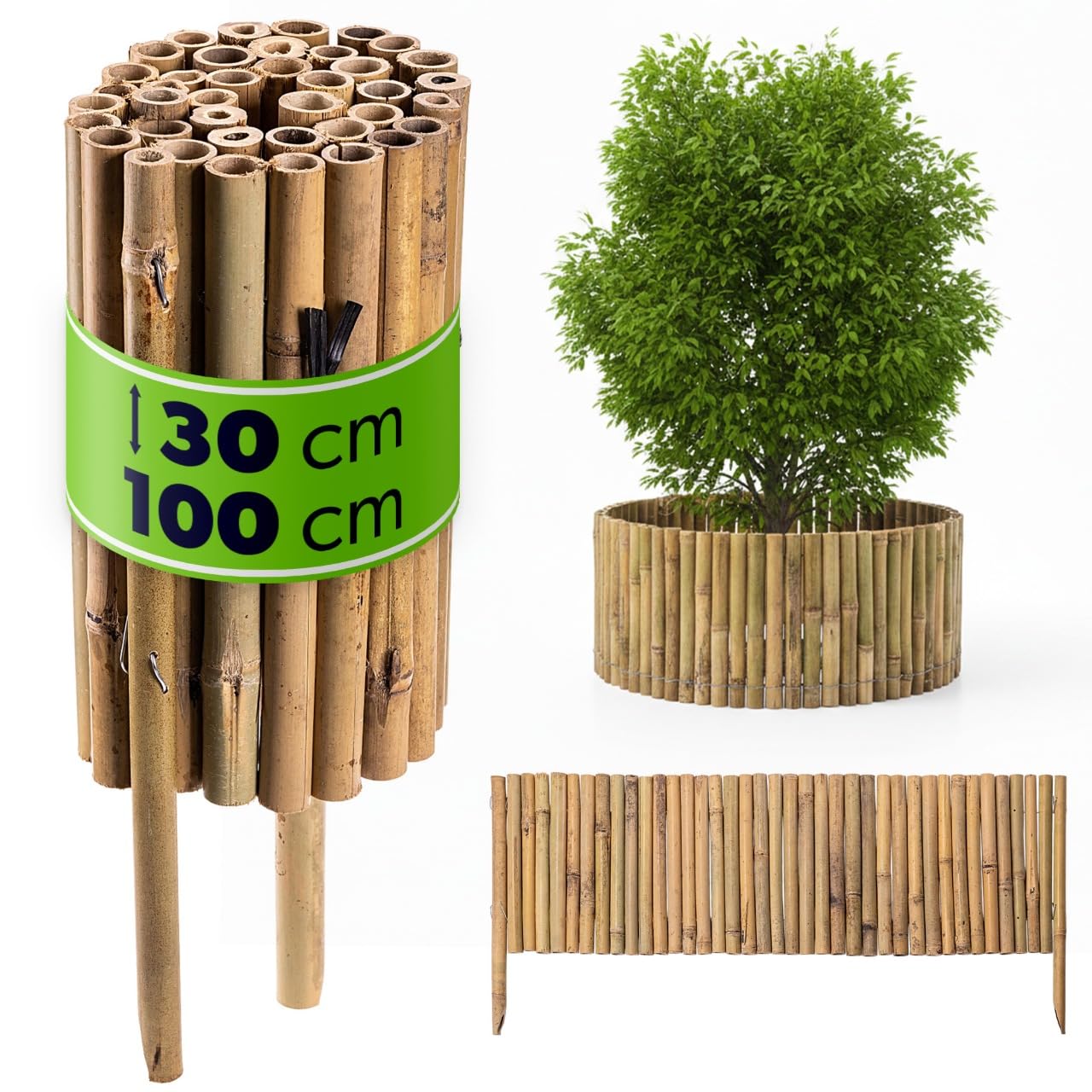 KADAX Krawędź trawnika z bambusa, 100 x 30 cm, elastyczne obramowanie rabatki z bambusowych drążków, ogrodzenie bambusowe do ogrodu, dekoracyjne ogrodzenie ogrodowe