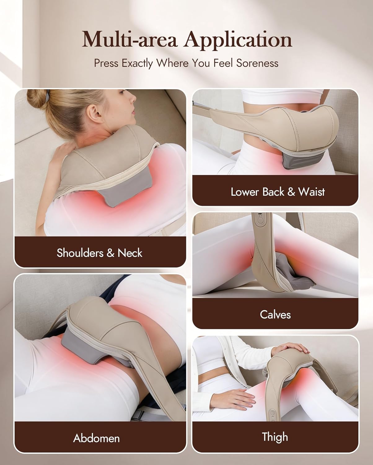 Neck Massager with Heat Cordless: Shiatsu Back Shoulder Massage Tools for Pain Relief Deep Tissue Electric 4D Kneading for Muscle Remedy Lymphatic Drainage Gifts for Men Women Mom Dad (Brown)