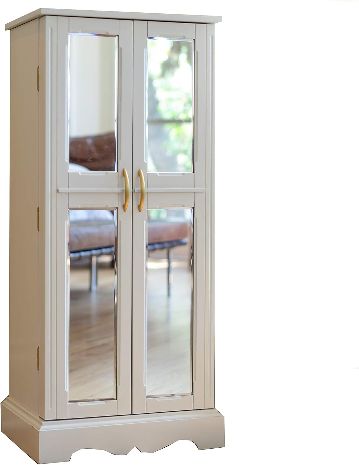 Hives and Honey Chelsea Jewelry Armoire - French Mirrored Doors Jewelry Storage Cabinet, White