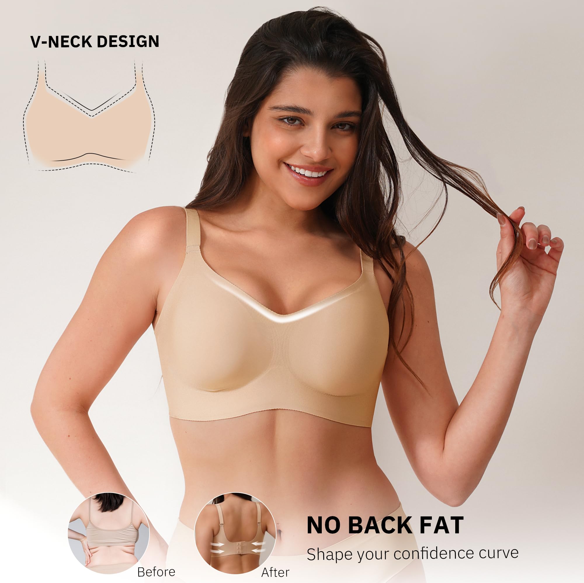 CLOSEMATE Reggiseno Senza Ferretto Reggiseni Donna con Scollatura a V Comfort Brassiere Bralette Elasticizzato Push Up Seamless Bras