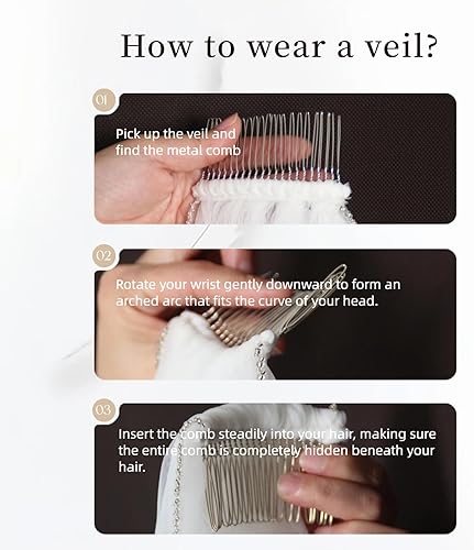 Miniatura 6 de Velo de novia Perlas y Cristales con Cuentas Borde 1 Nivel Dedo Longitud Velo de Novia