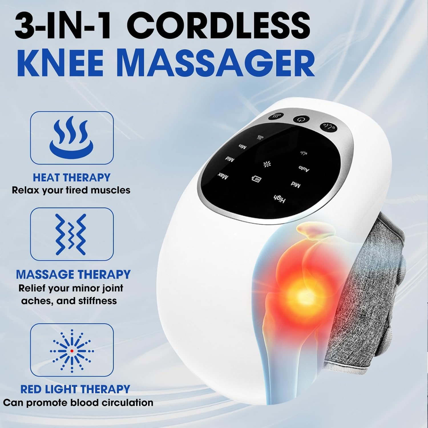 Masajeador De Rodilla Con Calor, Masajeador Multifunción Con Pantalla LED, 45/50/55℃ Compresa Caliente, 3 Modos De Vibración, Diseño Recargable, Para Alivio Del Dolor De Codo, Rodilla Y Hombro