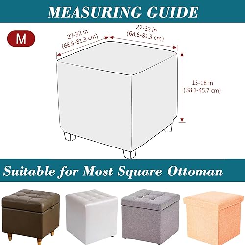 Miniatura 3 de HFCNMY Funda otomana cuadrada, de terciopelo elástico, funda otomana cuadrada, funda otomana gruesa, lavable, funda otomana de almacenamiento con