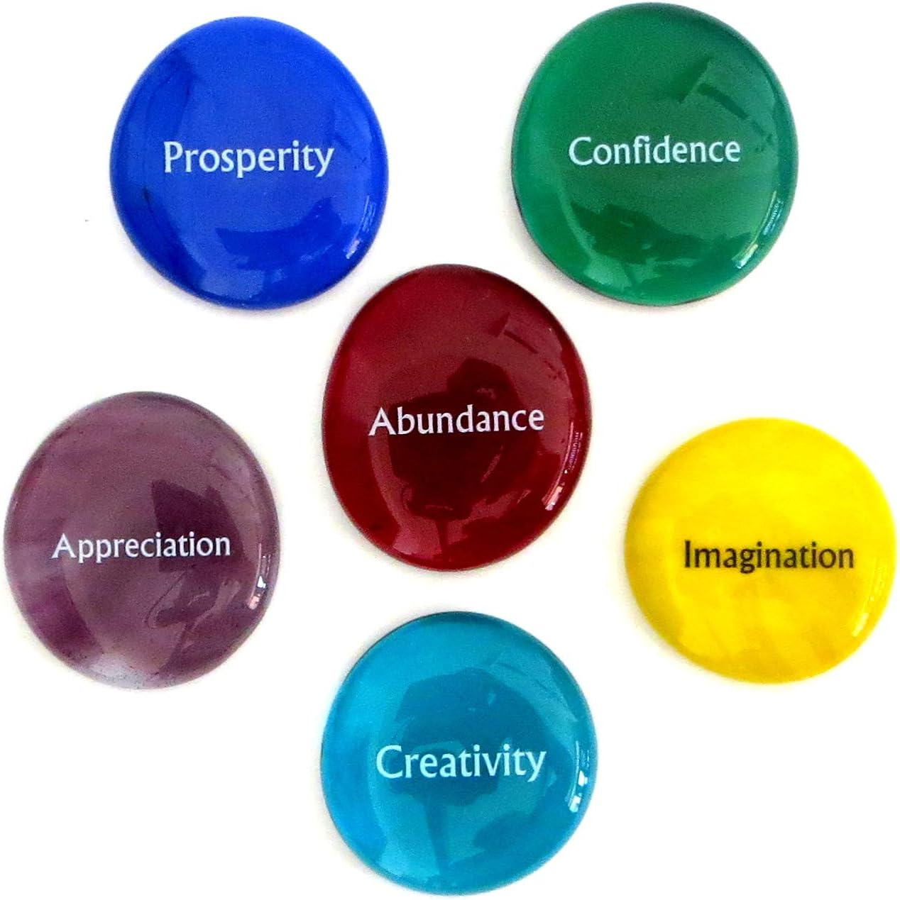 Lifeforce GlassFocus Stones, 6 Inspiring, Encouraging and Motivating Single Words Imprinted on Glass Stones, Inc. Set VI.