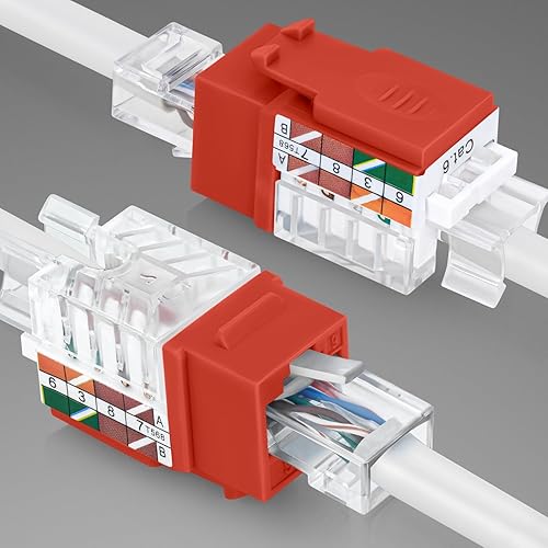 Miniatura 8 de Everest - Paquete de 50 conectores Keystone RJ45 Cat6 en ángulo de 45, color naranja, conectores RJ45 hembra de perfil delgado, conector Keystone