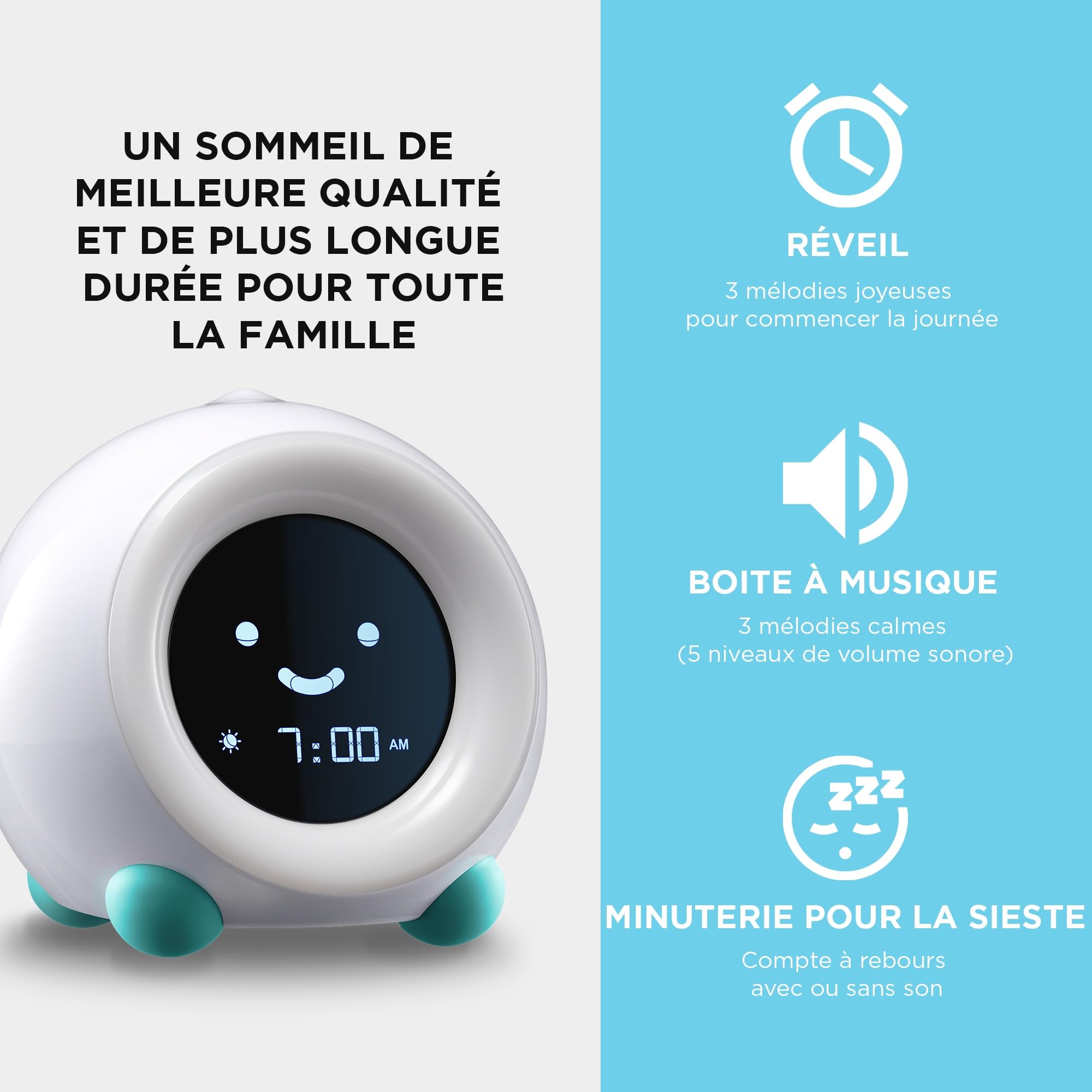 LittleHippo Mella Ready to Rise Appareil de Sommeil pour Enfant avec veilleuse et Machine sonore (Bleu Arctique)