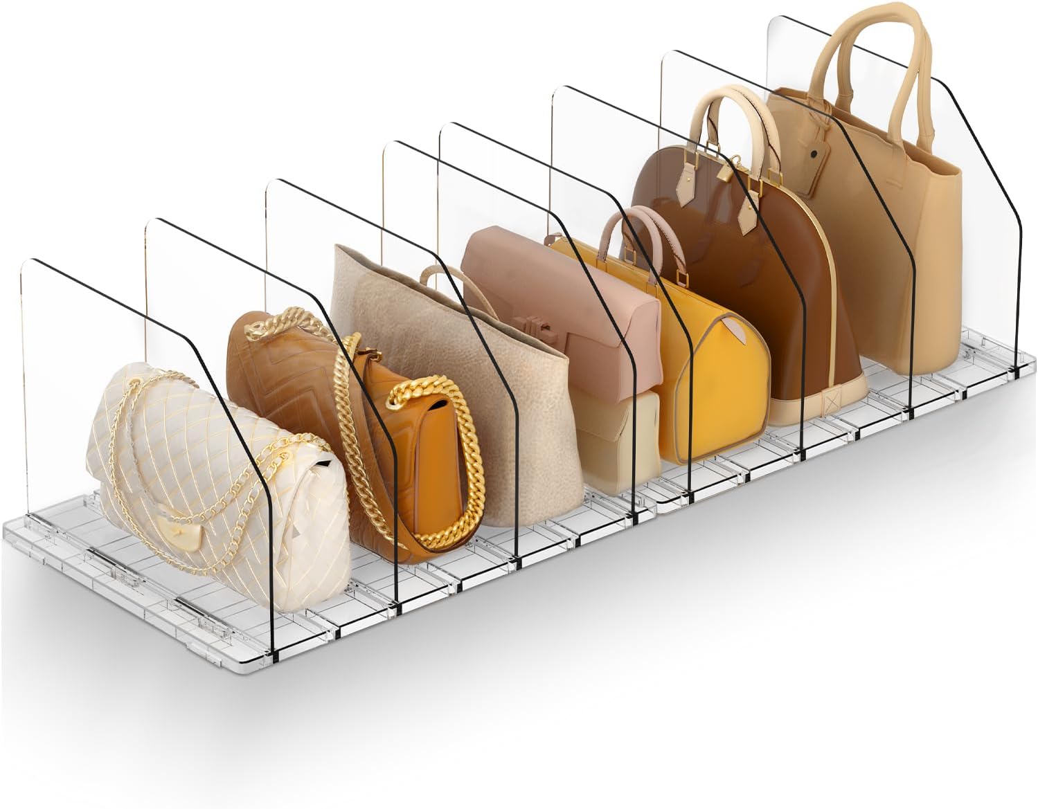 Acrylic purse organizer for closet storage and organization