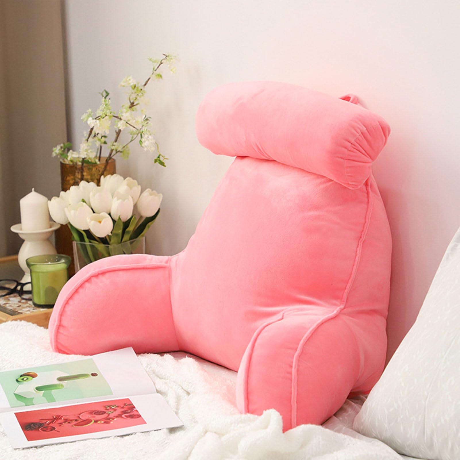 YKMYXZ support pillow， Ergonomic Lumbar Support Cushion,With With Washable Covers Detachable Neck,WithSupport Gaming,Reading(Chaise Longue Red)