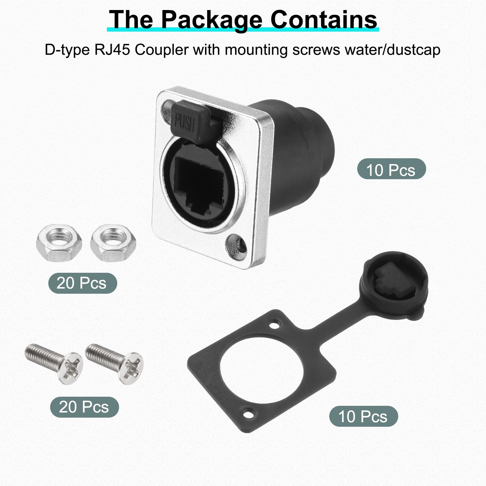 QUARKZMAN D Type RJ45 Coupler, Connecteur Panel Mount IP65 Étanche RJ45 Socket Femelle Vers Femelle LAN Network Bulkhead Pass Through Socket Pour CAT6/CAT5E/CAT5, Pack De 10