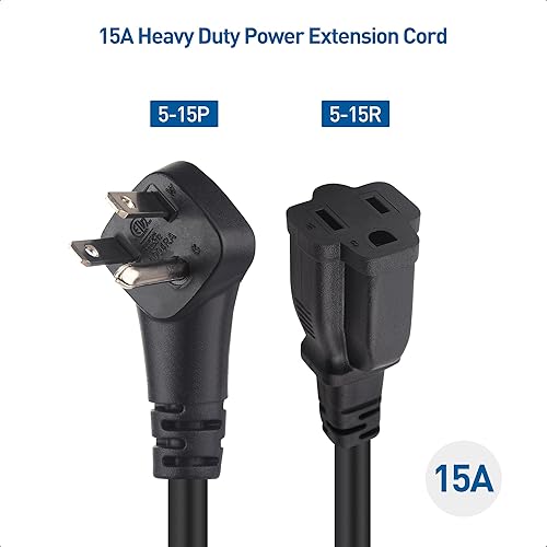 Miniatura 2 de Cable Matters Paquete de 2 cables de extensión de alimentación cortos resistentes 14AWG 15A de 3 pies con enchufe de perfil bajo, color negro,