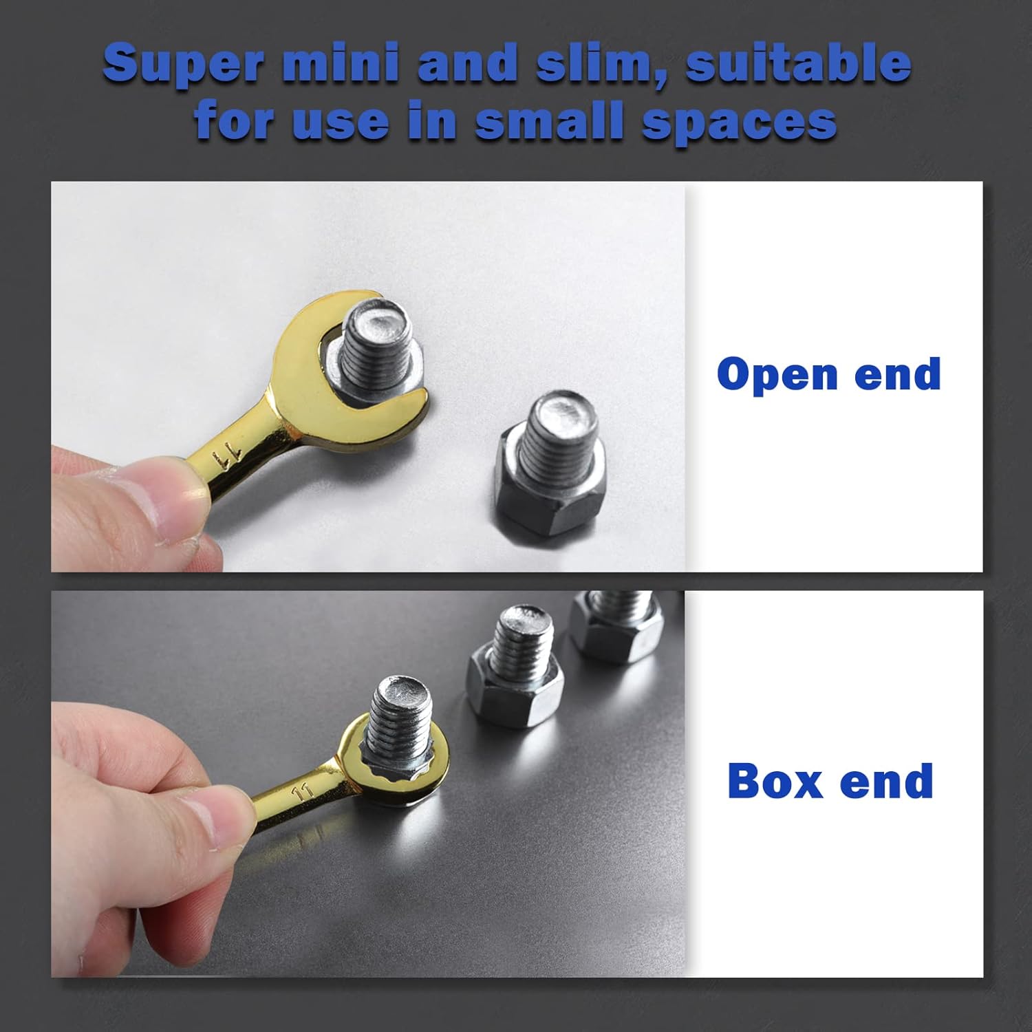 Small Wrench Set Metric 10 PCS 4-11mm Color Plated Open and Box End Mini Wrenches Combination Wrench Set with Key Ring Ignition Wrench Set with Portable Storage Pouches