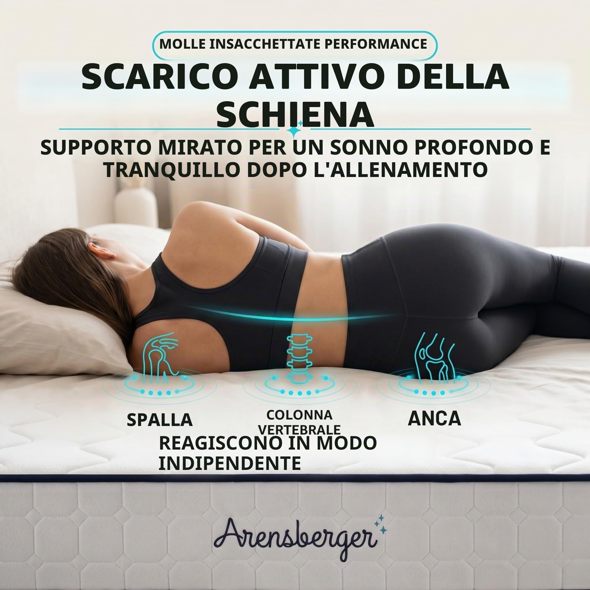 Arensberger Lena, materasso a molle con memory foam, 160 x 200 cm, altezza 21 cm, durezza H3/H4, materasso a molle insacchettate, materasso arrotolabile, ergonomico