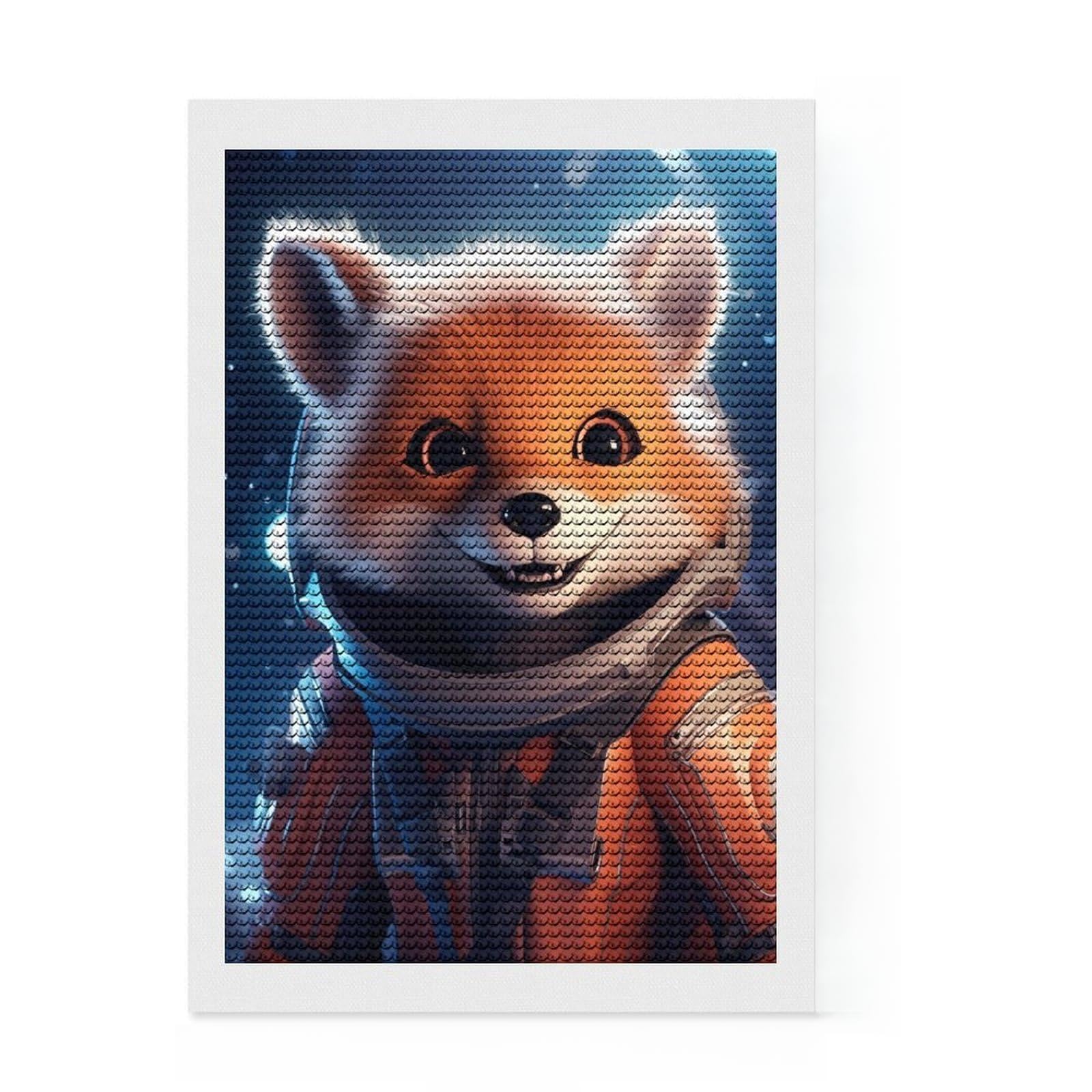 Junmoney Astronaut Baby Red Fox Crystal Diamond Art Kit 8"x12", Vintage Style Decor, Stress Relief Craft, Thoughtful Present, Aesthetic Room Decor