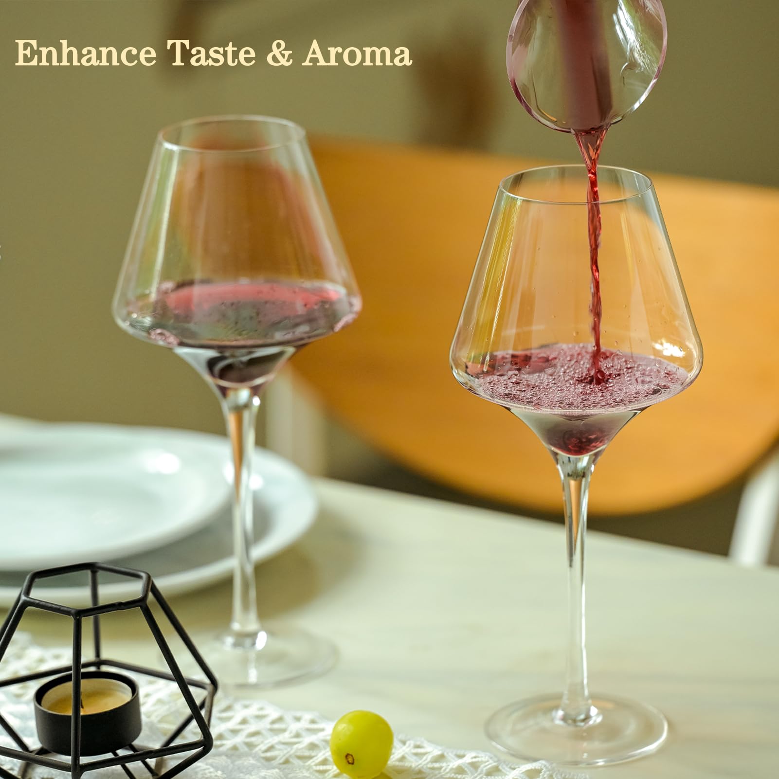 BACLIFE Juego de 4 copas de vino tinto de 20 onzas con tallo largo, copas de vino grandes sopladas a mano para bodas, aniversarios, Navidad