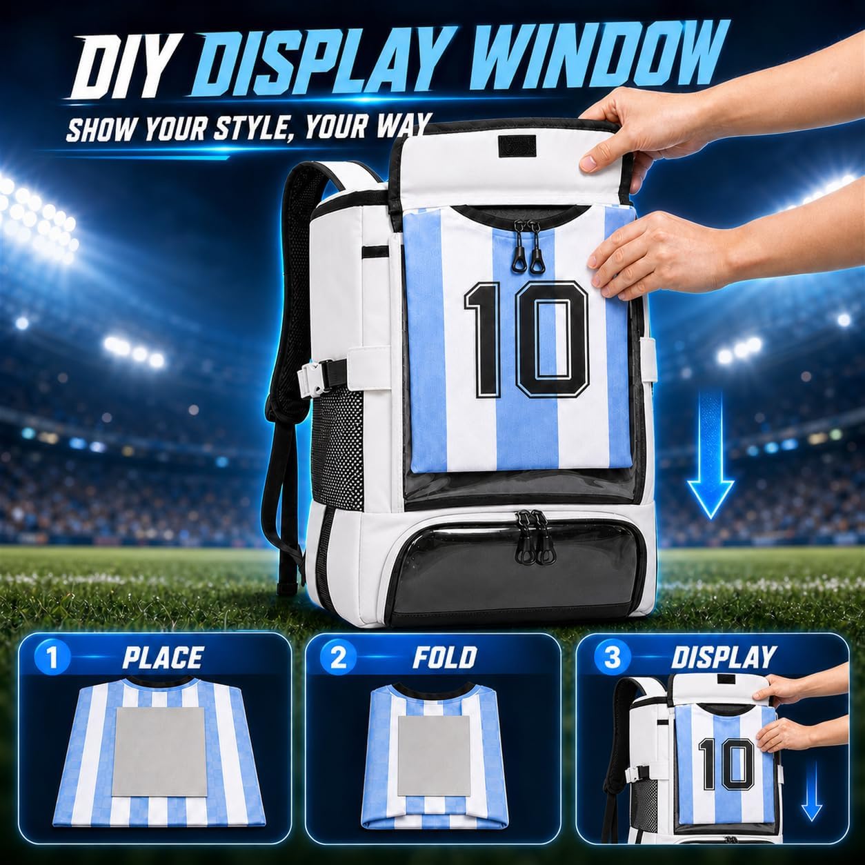 Basketball Backpack for Men, Soccer Backacks with Clear Shoe and Jersey Window, Water Resistant Sports Equipment Bags with Drawstring Bag