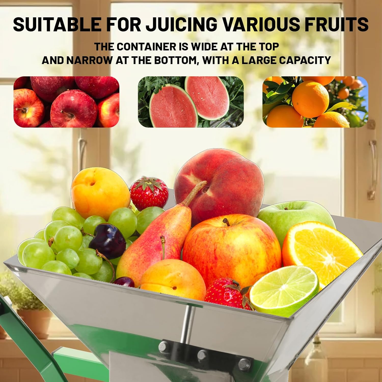 Master 7L Stainless Steel Manual Fruit Crusher, Wine Press Grinder for Apple, Classic Red, 1.8 Gallon Capacity