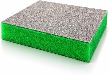 Indasa Rhyno Double Sided Sanding Sponge Pads Aluminum Oxide, 4.75" x 3.75" x 1/2" Flexible Foam Sanding Block 100 Pack Green 400600 Grit