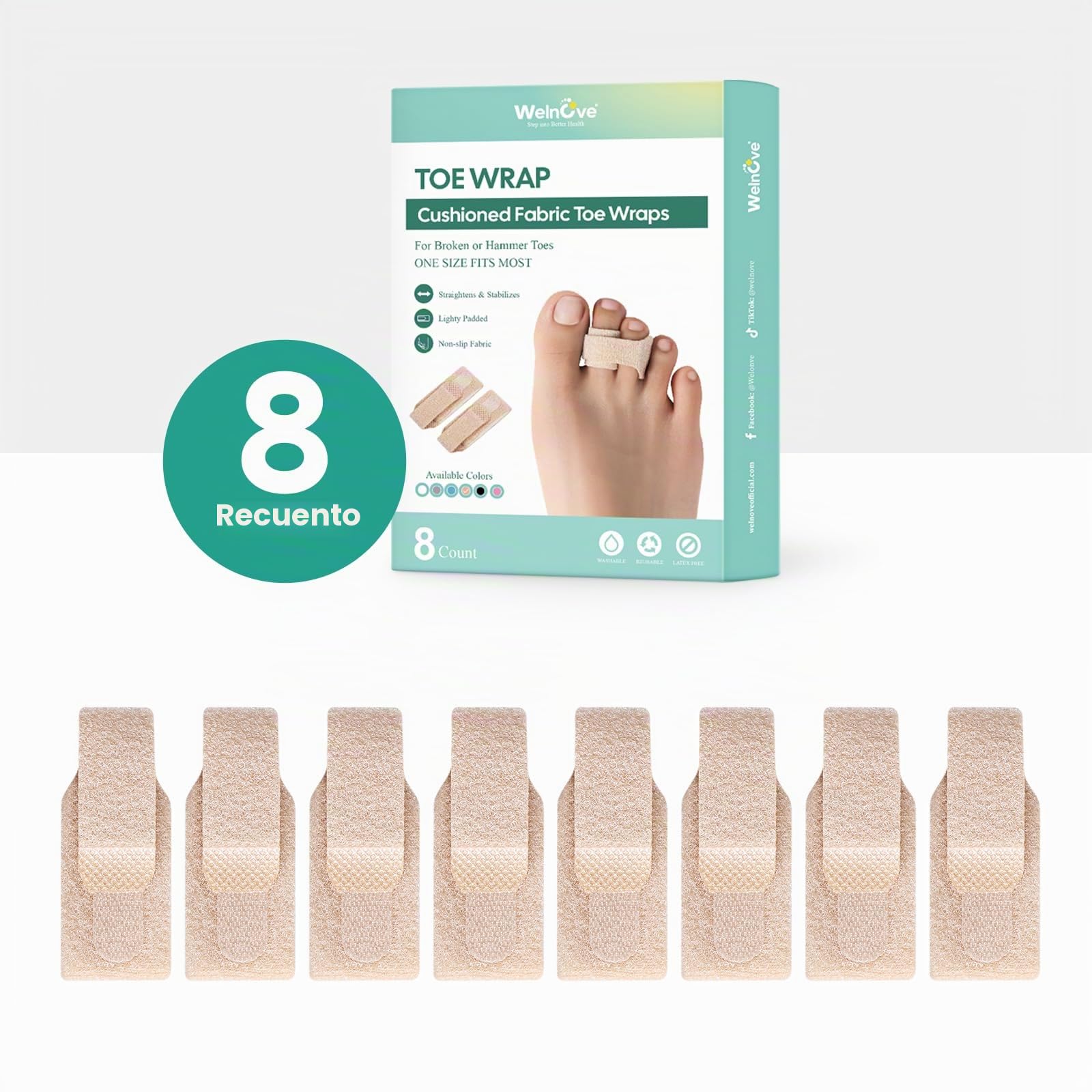 Welnove Alisador de dedos en martillo, paquete de 8 férulas para dedos en martillo, vendajes acolchados para dedos de los pies, corrector de dedos superpuestos, férulas para dedos torcidos, dedos