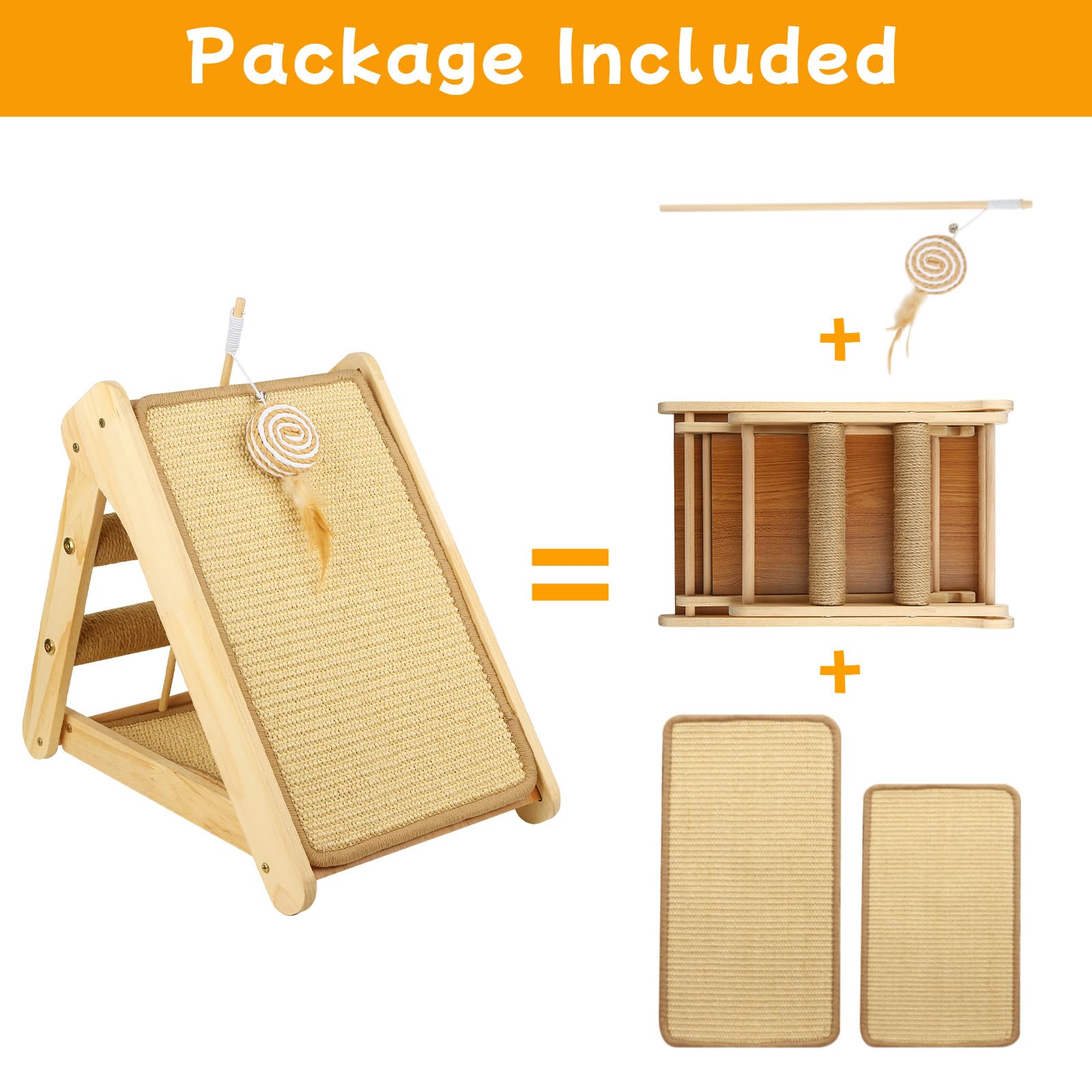 BluGun Cat Scratching Post Cat Scratching Board Cats Scratch Pad Kitten Scratcher Ramp Sisal Scratcher Posts for Indoor Cats Adults Solid Wood(with Wooden Cat Teaser)
