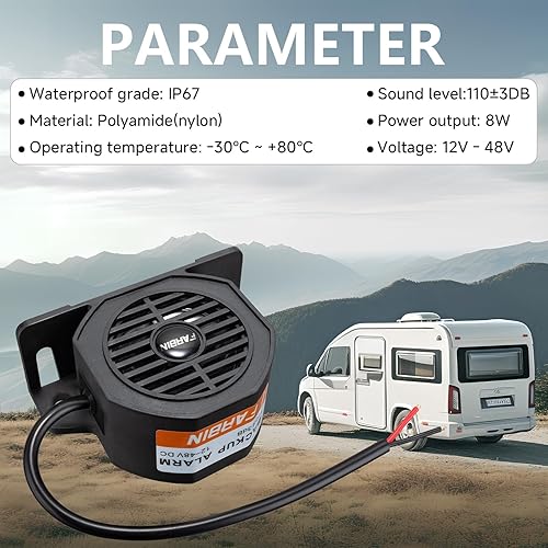 Miniatura 16 de FARBIN Alarma de respaldo para camión, 105 dB, 12 V-48 V, bocina de alarma inversa para automóvil con advertencia de timbre BIBI, impermeable, Square