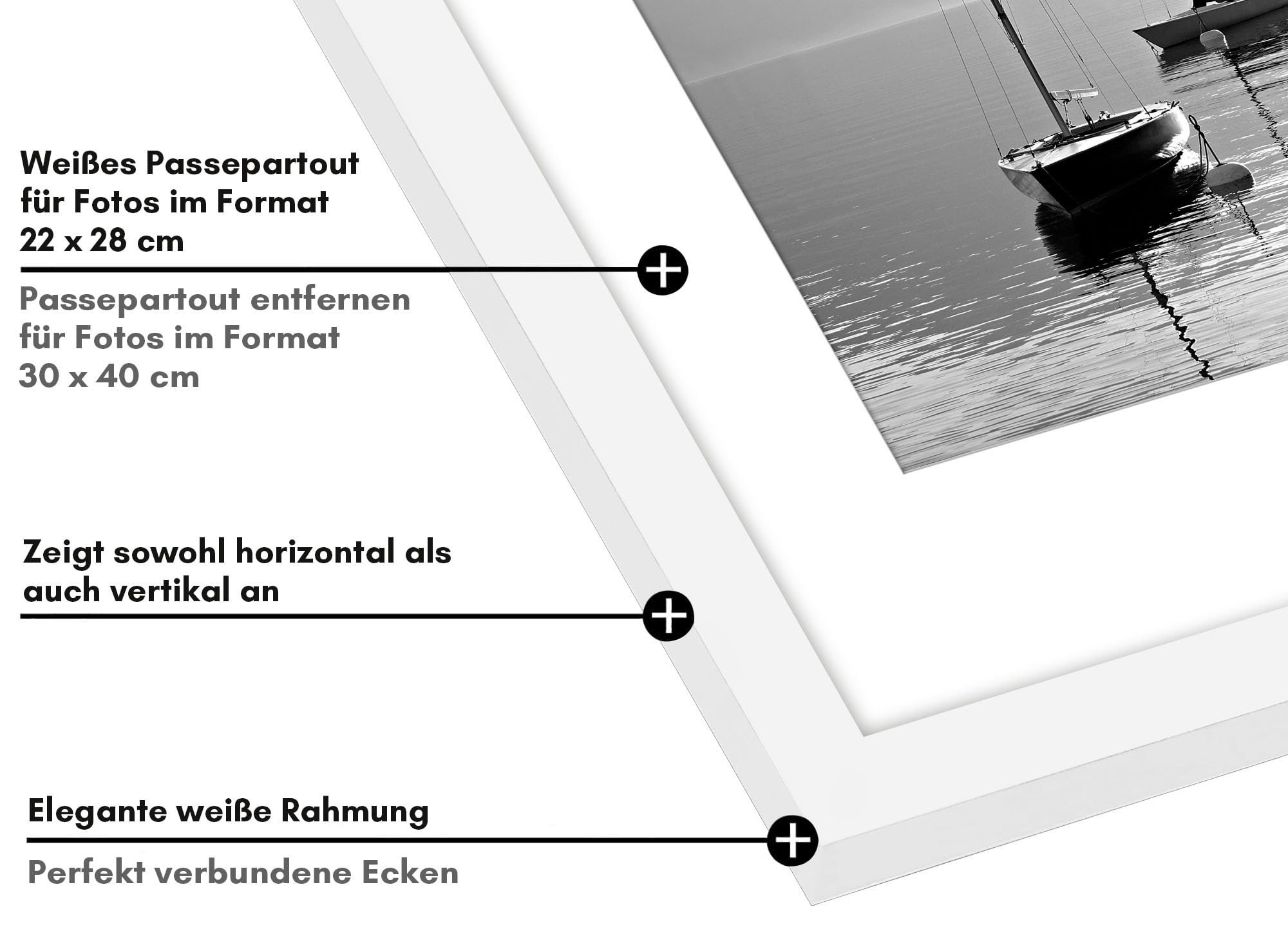Americanflat Bilderrahmen 30x40 cm in Weiß – Bilderrahmen 22x28 cm mit Passepartout und 40x30 cm ohne Passepartout - Rahmen mit poliertem Plexi-Scheibe und Sägezahn-Aufhängung - 5er Pack