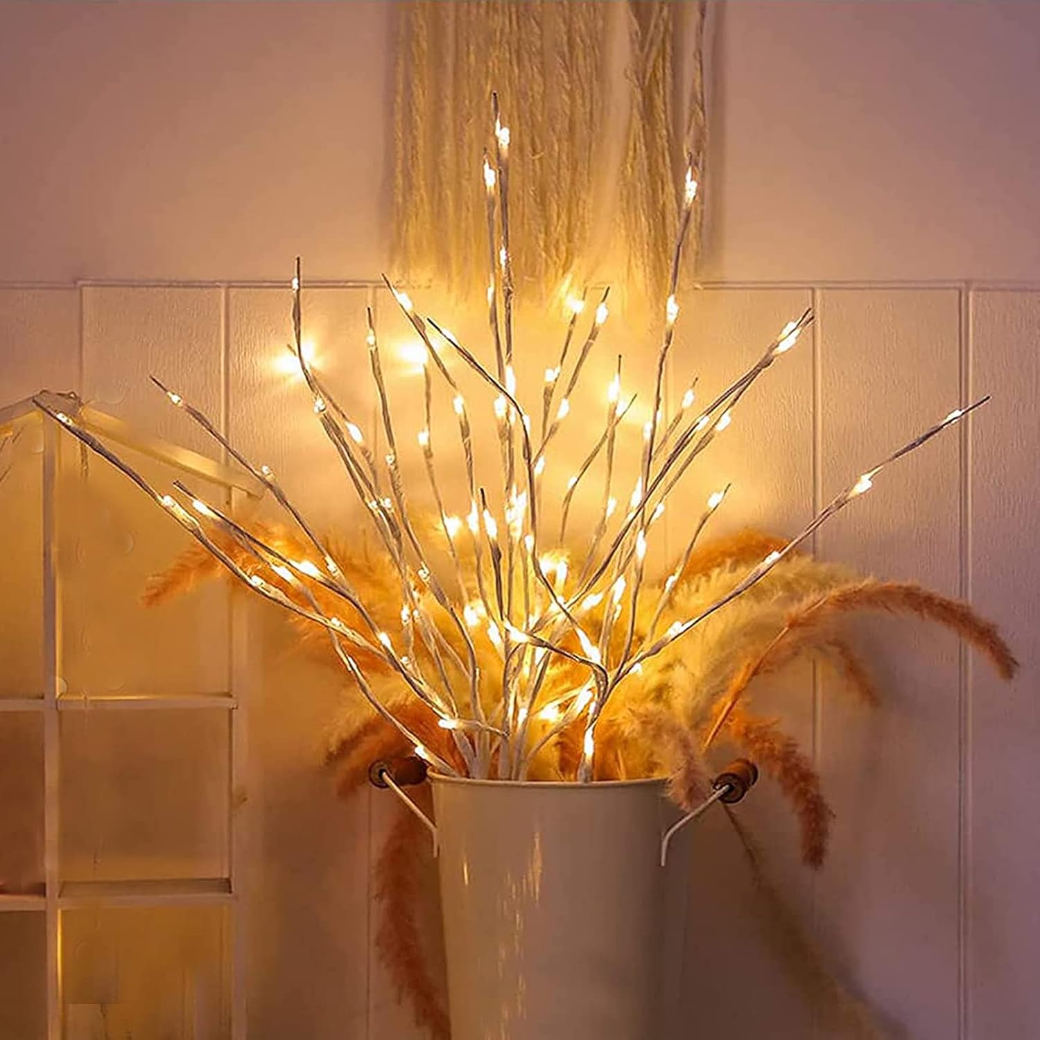 Lxcom Lighting Branch Lights 4 Pack Lighted White Willow Twig Lighted Branch Battery Powered Wrapped Twig Branches Decorative Lights for Home Garden Party Wedding Decor, 20 LED Lights, Warm White