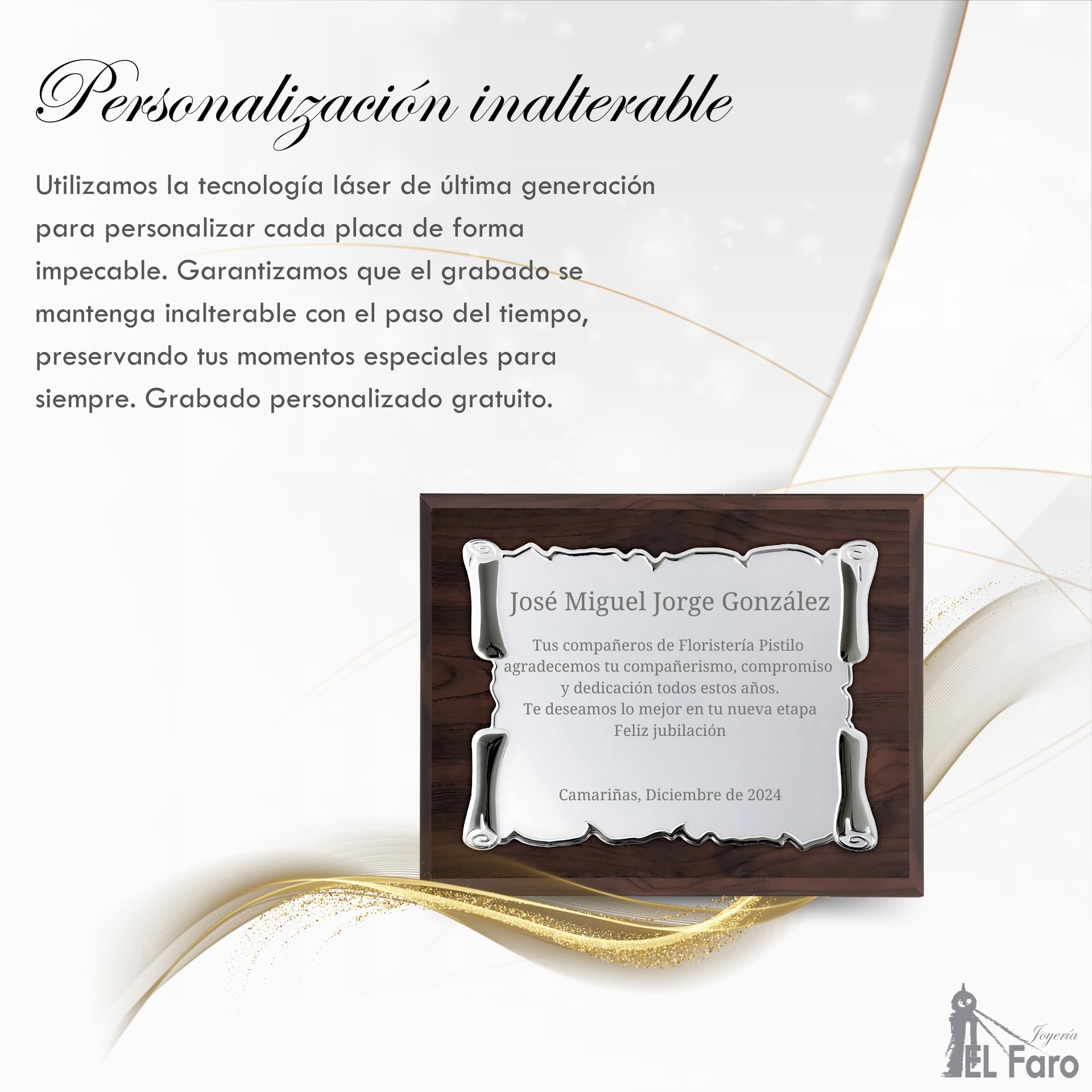 JOYERÍA EL FARO | Placa conmemorativa personalizada con grabado y estuche premium | Ideal para aniversarios, jubilaciones, dedicatorias u homenajes