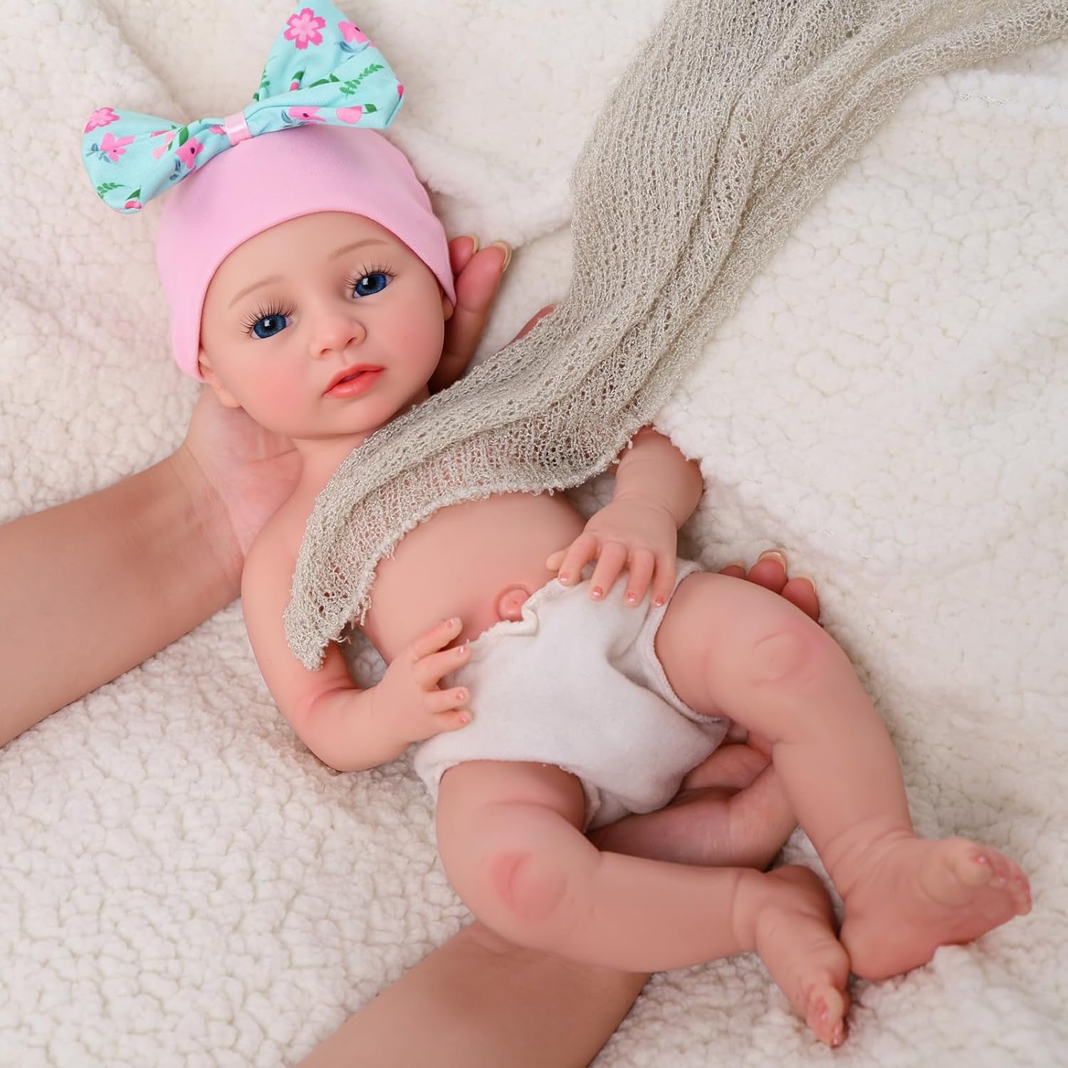 BABESIDE 16 Inch Full Body Silicone Reborn Baby Dolls, Anatomically Correct Realistic Awake Newborn Baby Doll, Lifelike Real Life Baby Doll with Feeding Kit & Gift Box for Kids Ages 3+