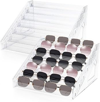 2Pcs Premium Sunglass Organizer Stand,7 Tier Acrylic Holder for Glasses, Nail Polish Display Rack, Organizer for Organizing Sunglasses, Cosmetics, Nail Polish 2 Set