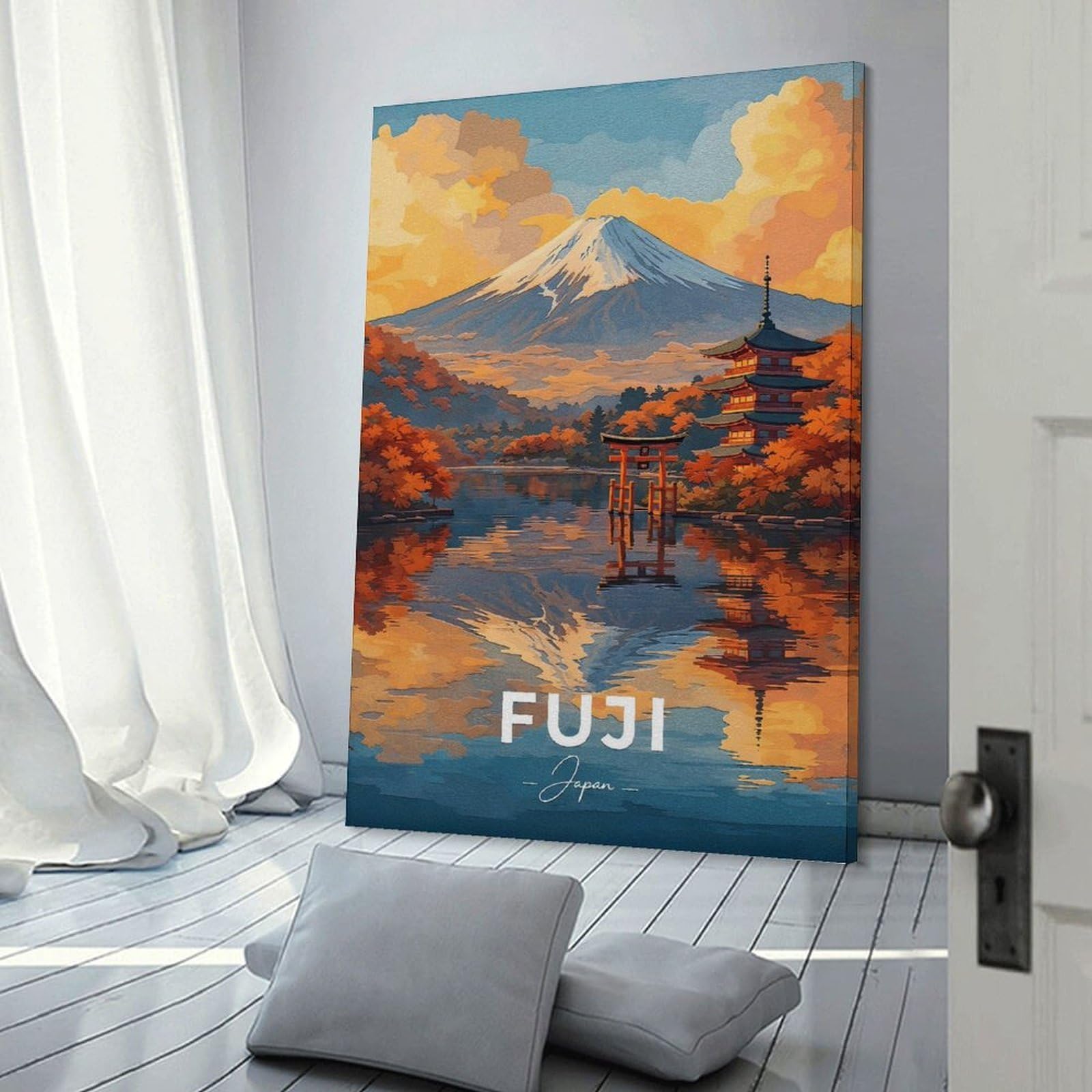Junmoney Canvas Wall Decor Mount Fuji And Pagoda in Autumn, 24x36inch(60x90cm), for Lounge Decor, Bedroom Walls Or Flats, Eye Catching Artwork for Blank Walls